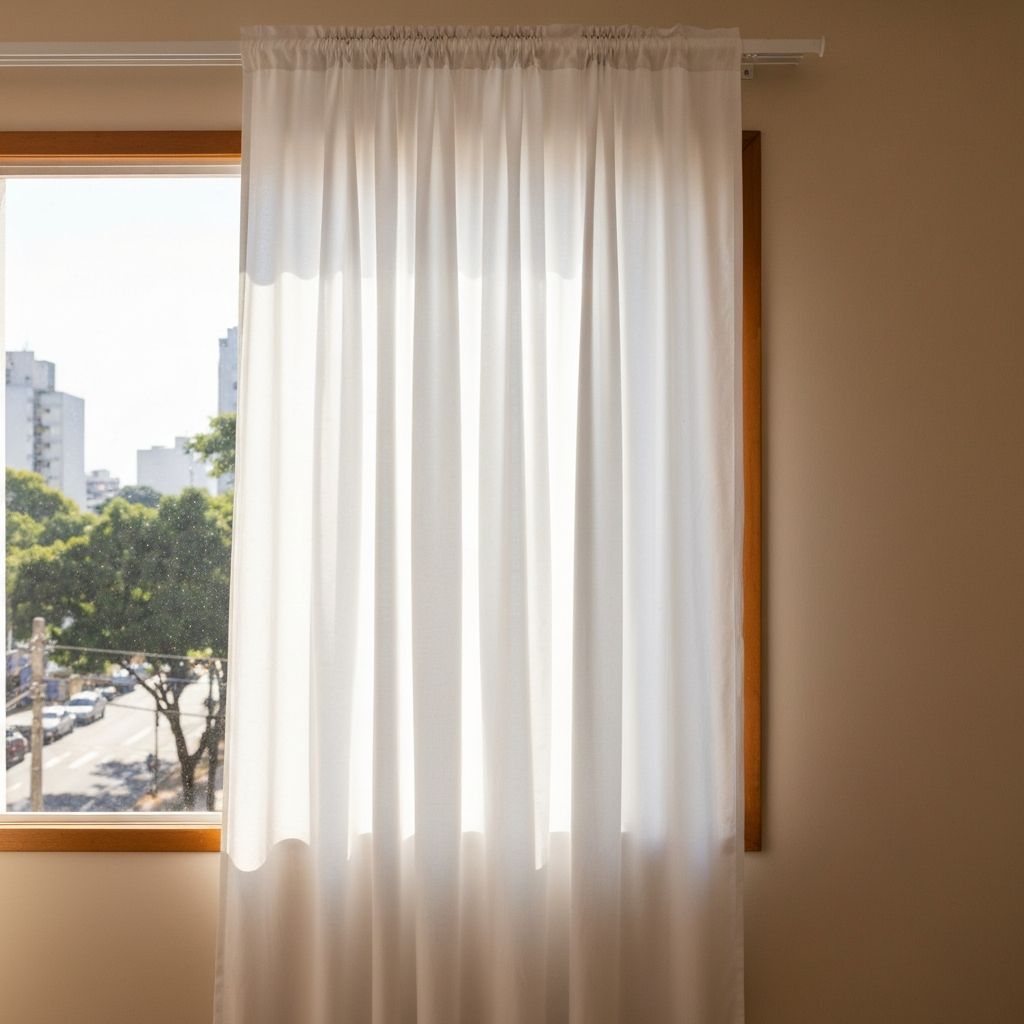 Cortina limpa após lavagem profissional pela Luck Persianas